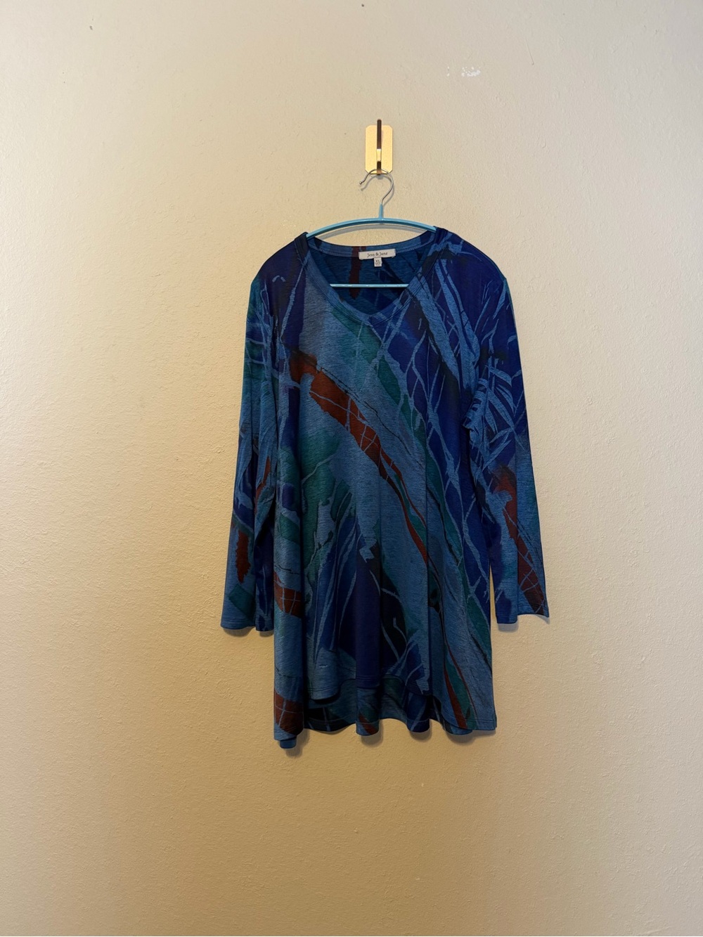 Jess & Jane Womens Abstract Art‎ Tunic Top Artsy Boho Lagenlook Size XL
